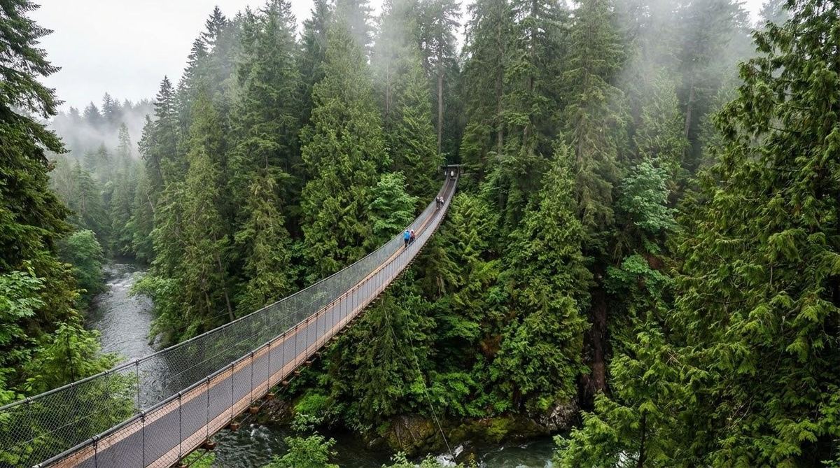 Suspension bridge in BC rainforest